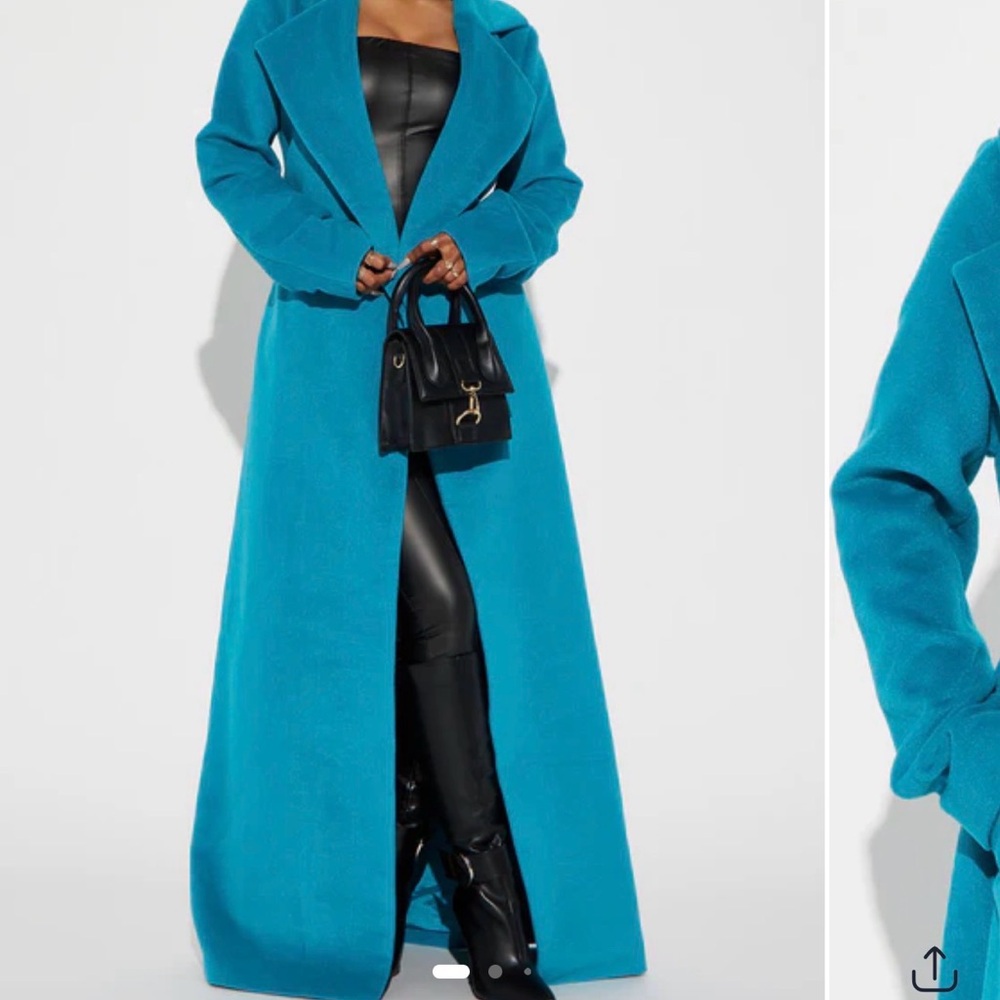 Fashion Nova Teal Long Wool-Blend Coat